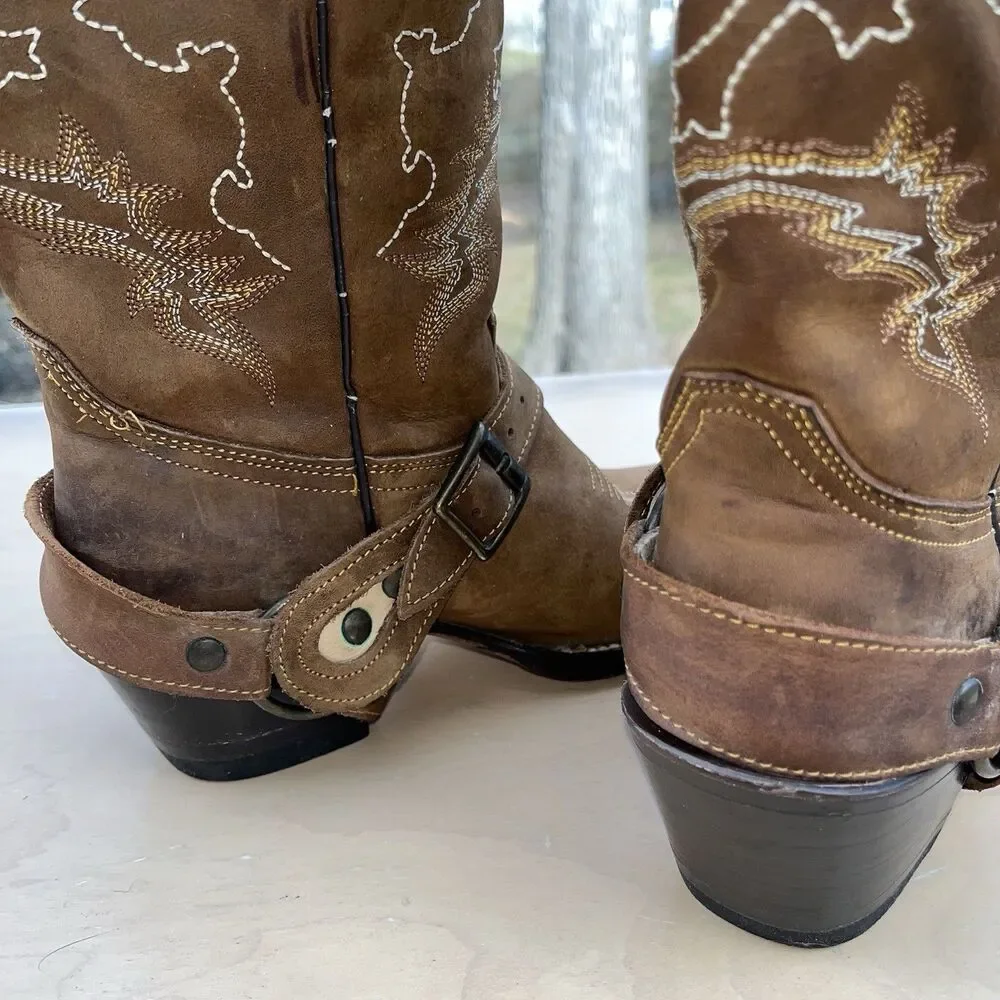 Reyme Western Equestrian Cowboys Boots Brown Leather US Size 6.5 Women